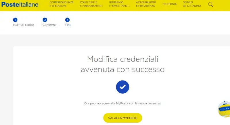 Modifica credenziali password o nome utente avvenuta con successo