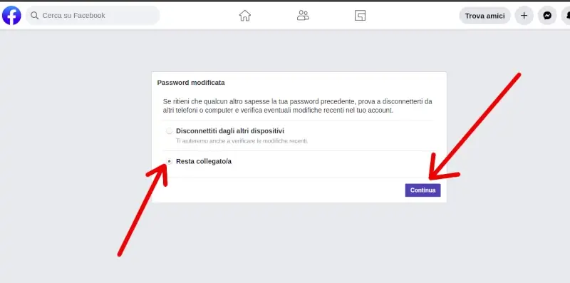 Disconnetti gli altri dispositivi o lasciali collegati a facebook