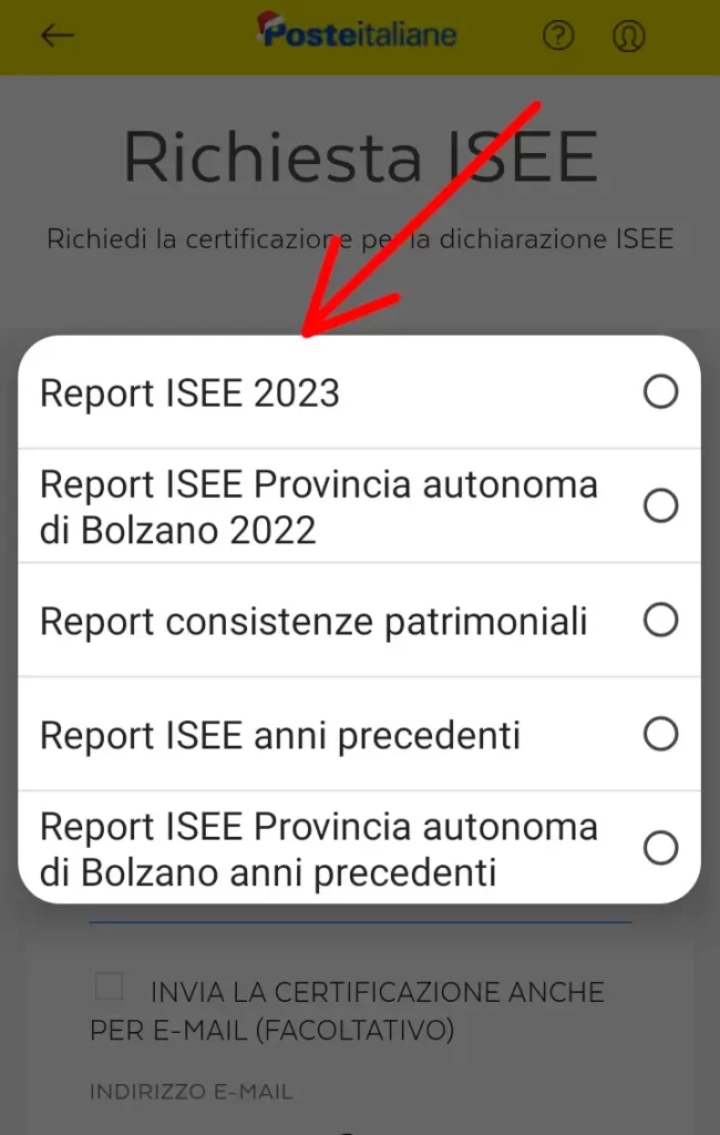 Seleziona il tipo di isee per cui userai la giacenza e il saldo