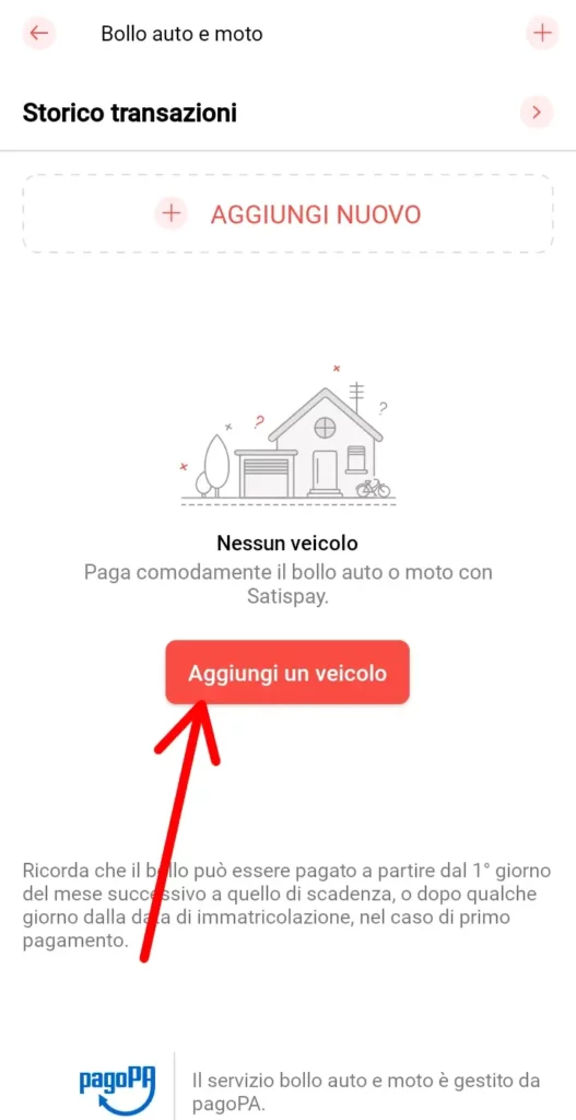 Aggiungere il veicolo per cui pagare il bollo