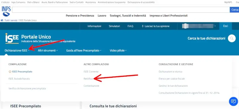 avviare la procedura di rettifica dell'isee