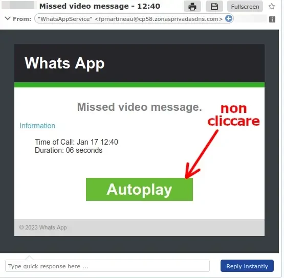 come riconoscere la truffa email del video messaggio whatsapp