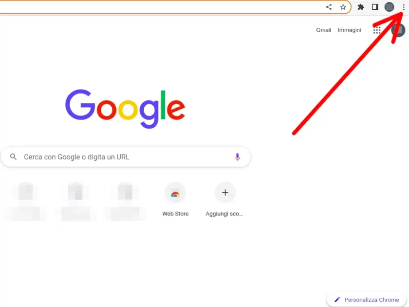 Apri il browser e clicca sui tre puntini.