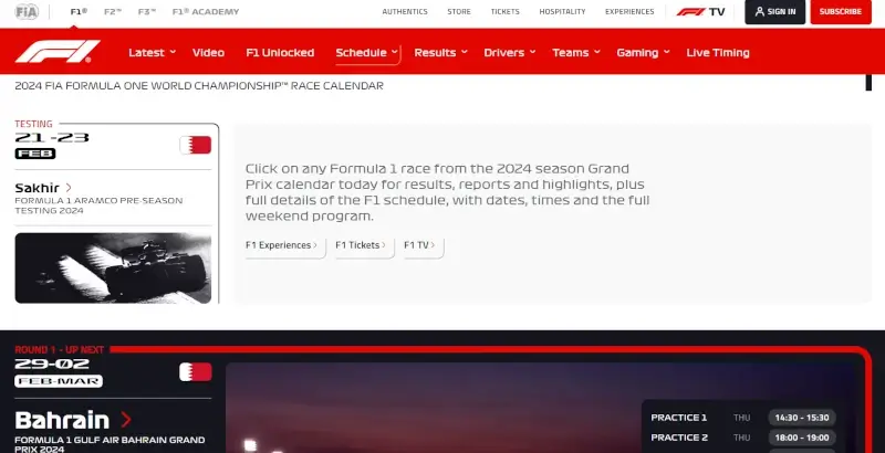 Risultati ufficiali di Formula 1 sul sito ufficiale F1