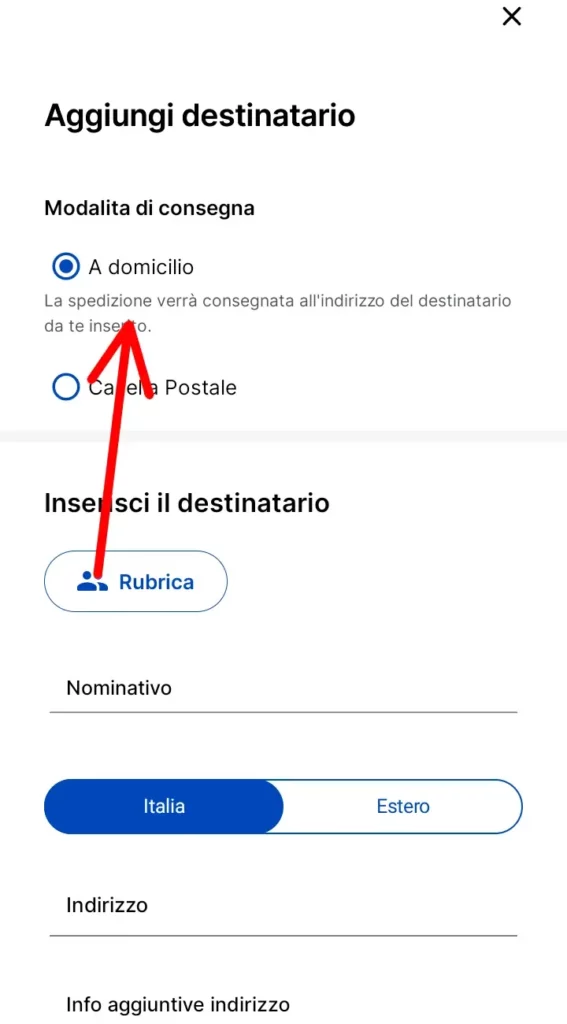 Invia la raccomandata a domicilio o presso una casella postale delle poste