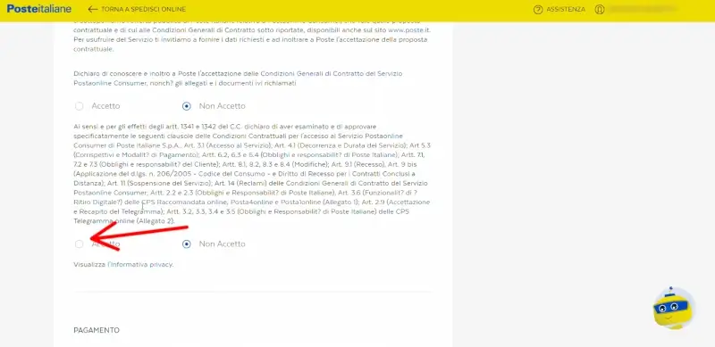 accetta i termini di utilizzo del servizio online poste italiane