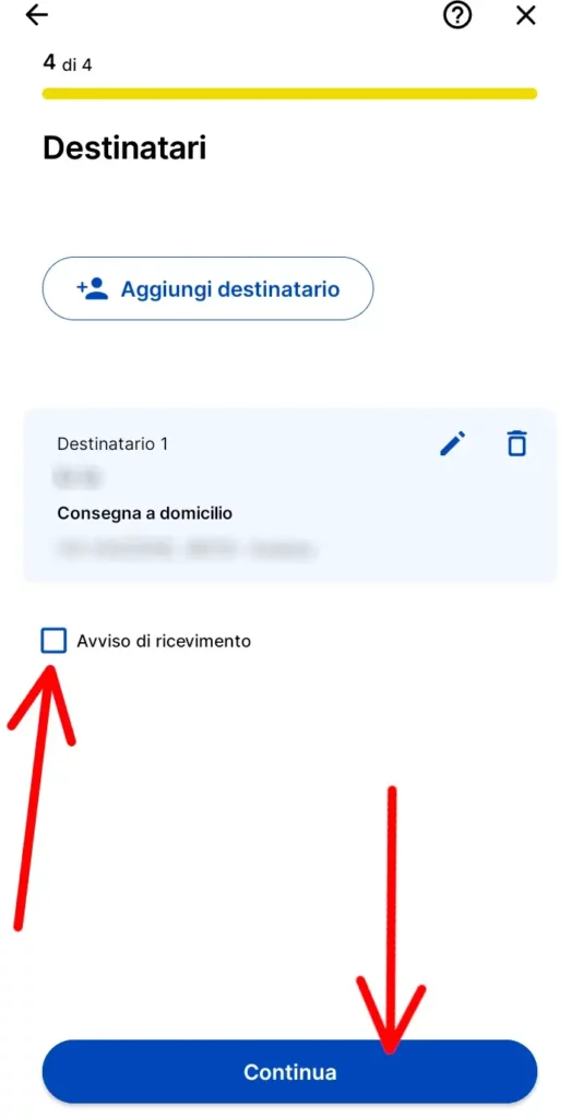 Scegli se ricevere un avviso di ricevimento della raccomandata poste italiane
