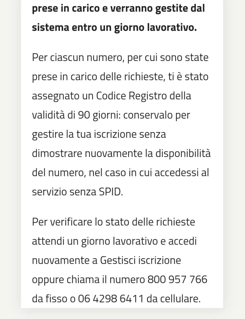 Il tuo numero è iscritto al registro delle opposizioni.