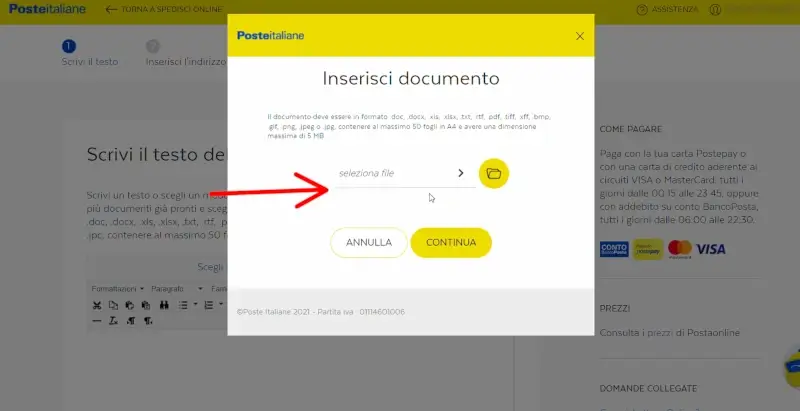 Scegli dal tuo dispositivo il file di testo pdf o altro da inviare