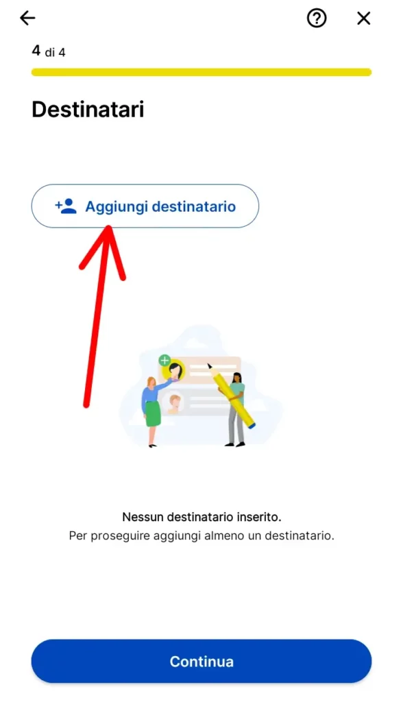 clicca su aggiungi destinatario per inserire l'indirizzo a cui inviare la raccomandata