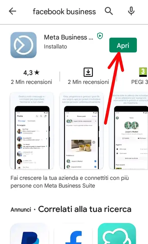 Installa l'app Meta Business suite facebook sullo smartphone