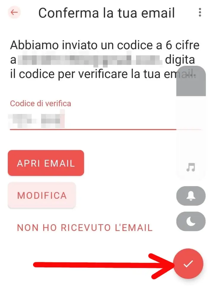 Inserisci il codice di verifica ricevuto alla mail