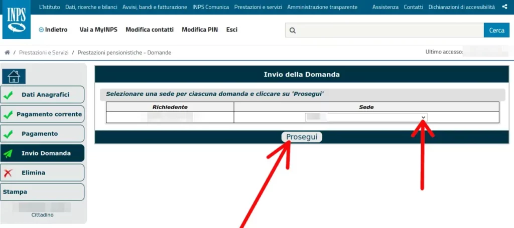 Scegli la sede inps competente a cui inviare la domanda per variazione coordinate