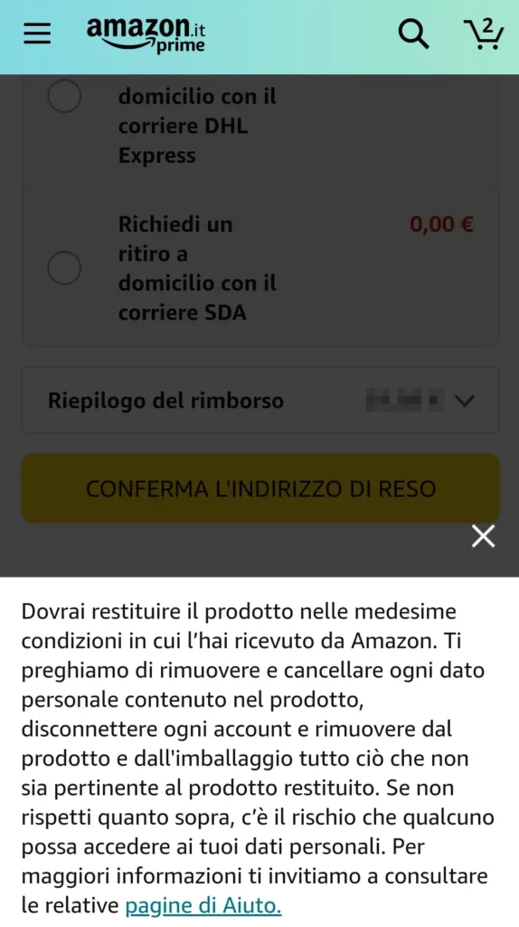 Segui le politiche sulla restituzione e il reso degli articoli