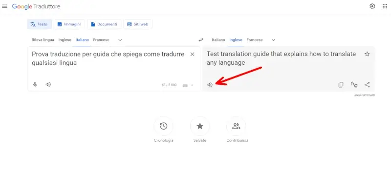 Ascolta il testo tradotto per sapere la pronuncia