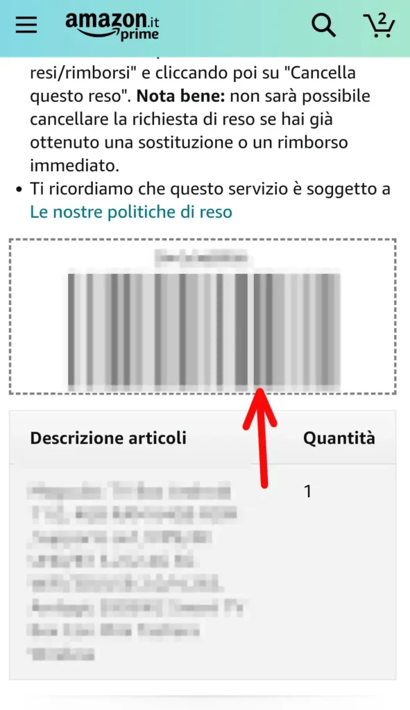 Ottieni il codice a barre e numero per consegnare il tuo reso al punto di ritiro