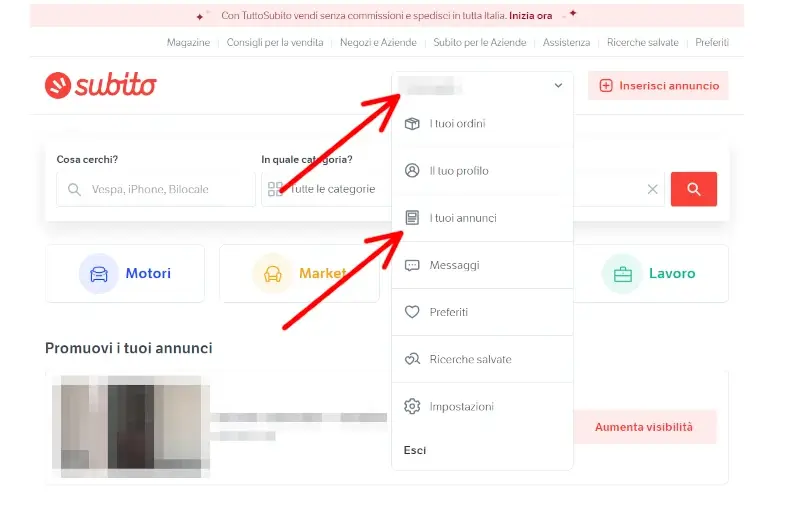 Gestisci il tuo annuncio su subito dalla sezione i tuoi annunci