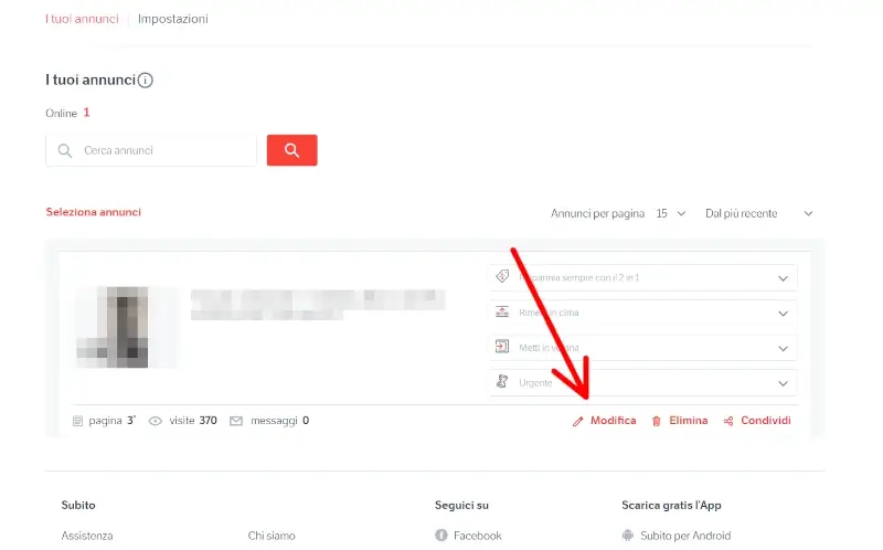 Modifica, elimina, condividi o sponsorizza il tuo annuncio su subito.it