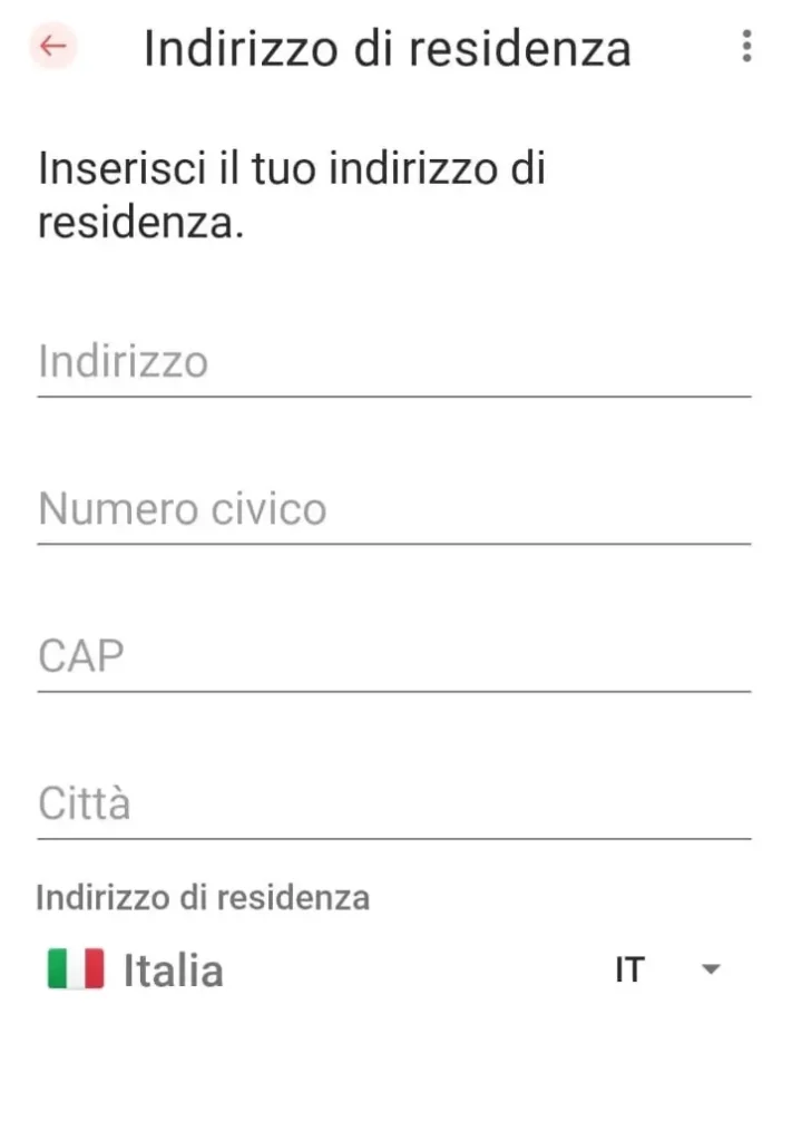 Inserisci i tuoi dati anagrafici per continuare l'iscrizione a satispay