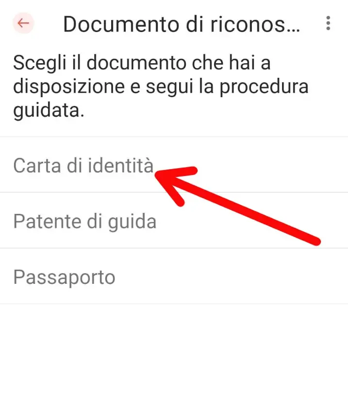 Scegli quale documento usare per iscriversi a Satispay