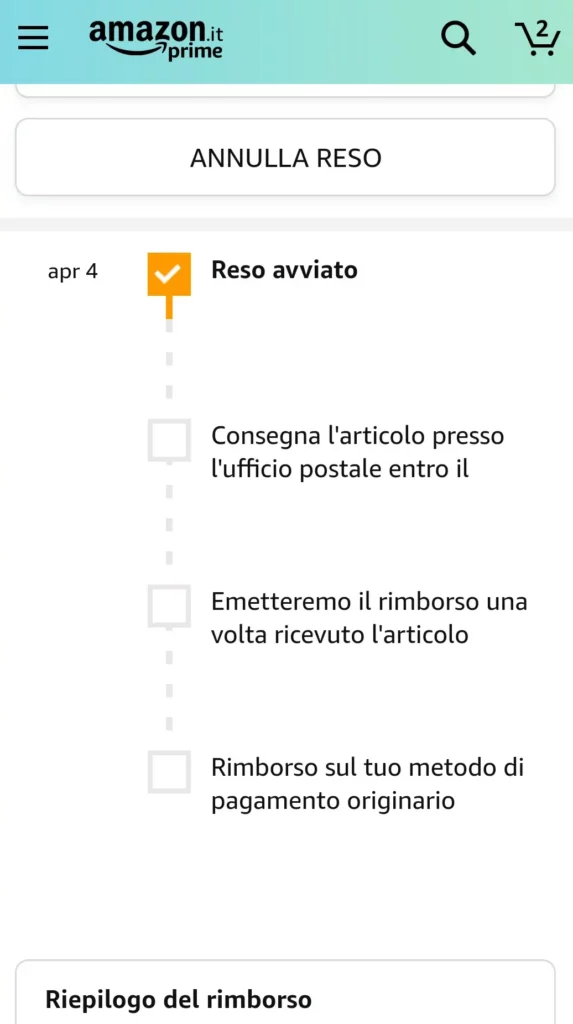 Puoi seguire l'avanzamento ora sai come effettuare un reso amazon