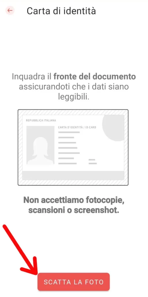 Fai una foto al tuo documento per iscriversi a satispay