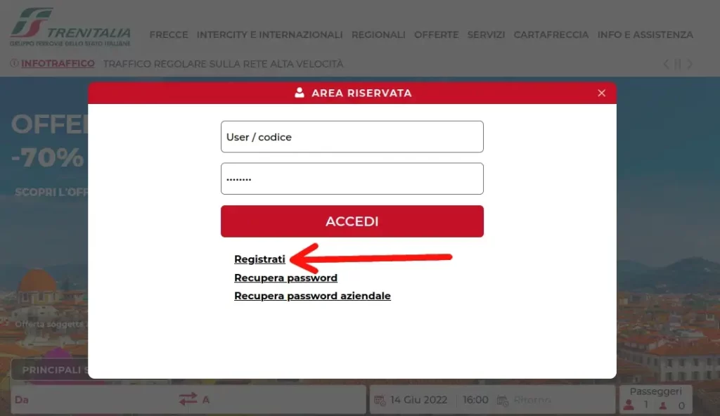 Clicca su accedi e registrati per registrarti al sito