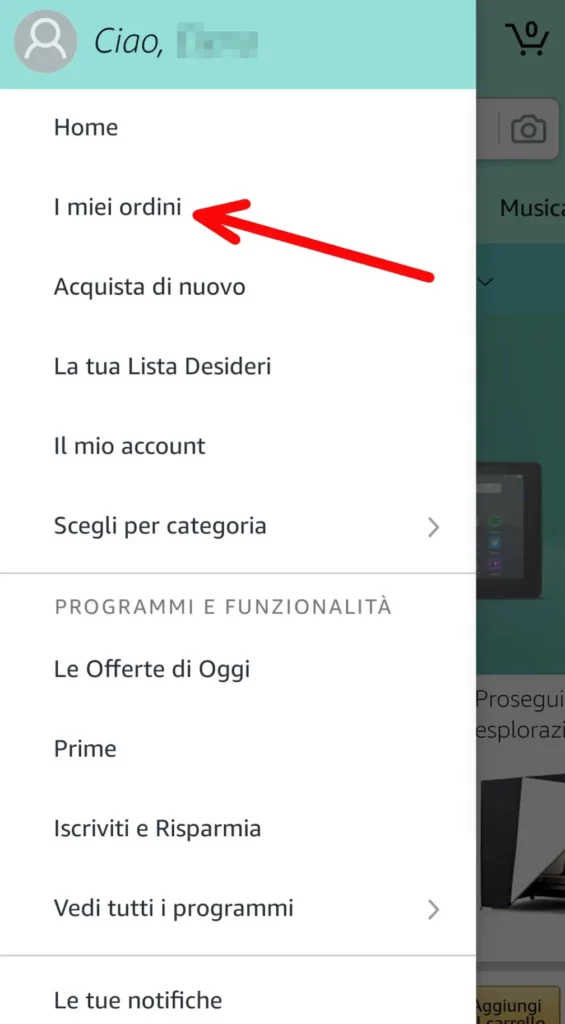 Vai su i miei ordini dall'app amazon