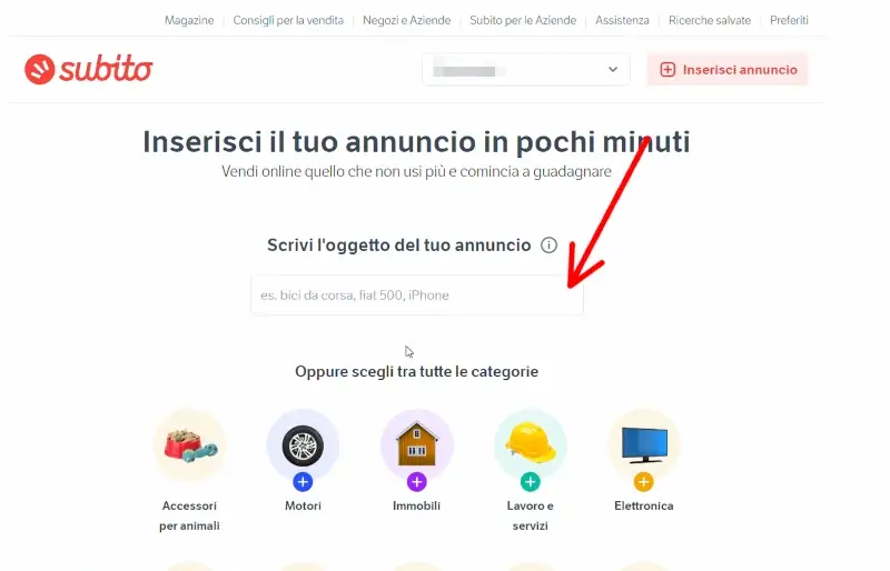 Scegli la categoria per il tuo annuncio