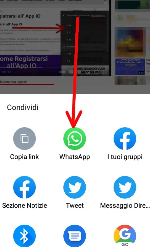 Seleziona WhatsApp per inviare il video ai tuoi contatti