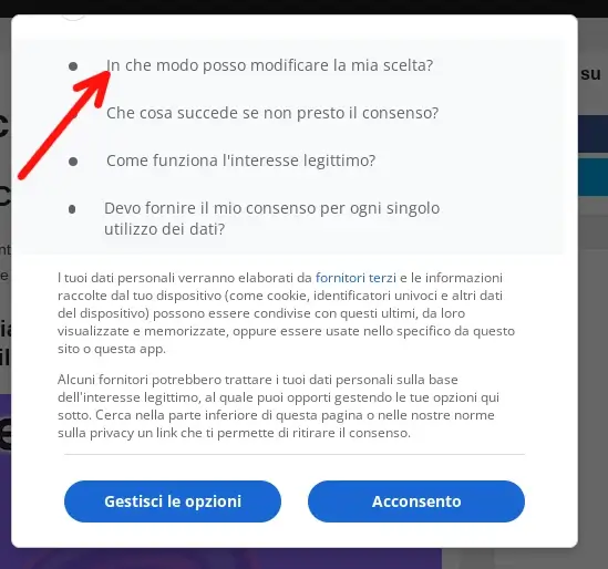 In che modo puoi modificare la tua scelta sui Cookie