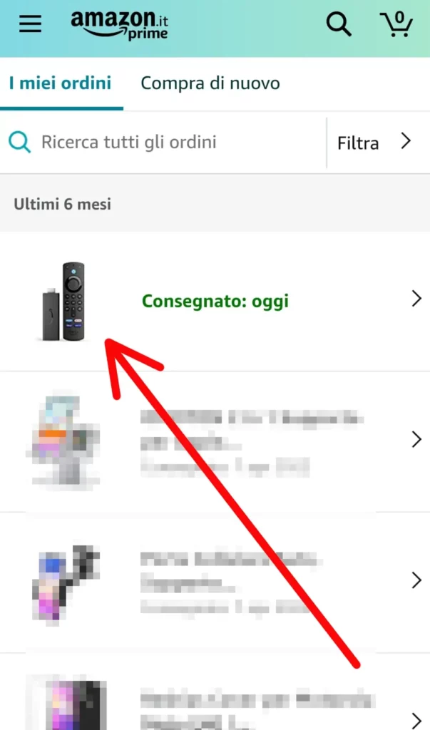 Clicca sull'articolo che vuoi restituire ad Amazon