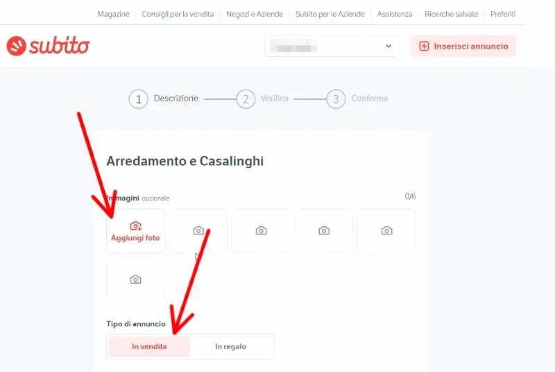 Aggiungi le foto di quello che vendo e pubblichi su subito