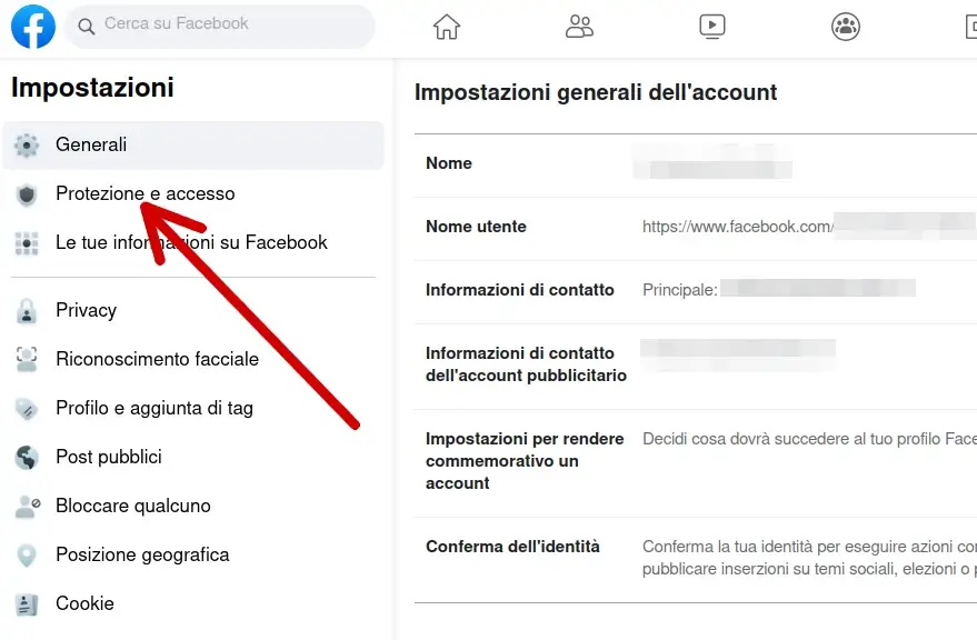 Per vedere chi accede al tuo facebook devi cliccare su protezione e accesso