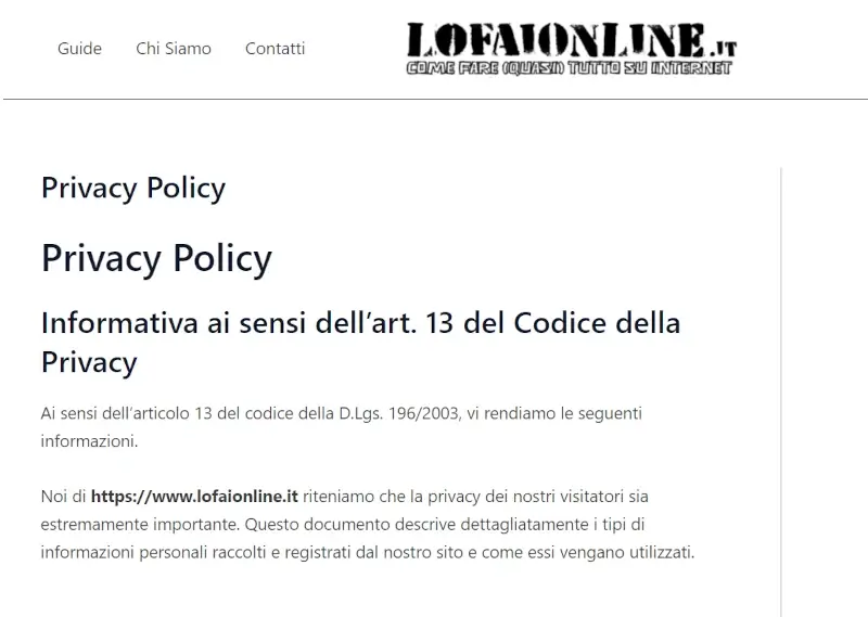 La privacy Policy con i termini di utilizzo e altre info su cosa accetti quando clicchi