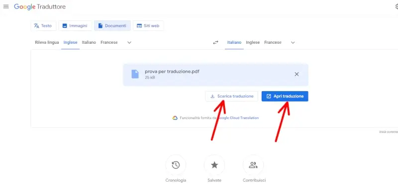 Scaricare la traduzione del documento tradotto con translate