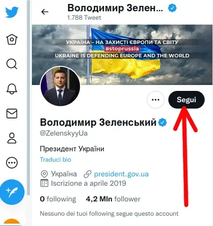 Puoi seguire il presidente dell'Ucraina su Twitter per informarti da quello che pubblica