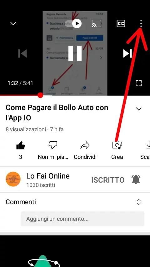 Dall'app Youtube sul telefono, clicca sul simbolo dell'ingranaggio in alto a destra