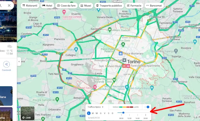 Per il traffico tipico devi impostare ora e giorno