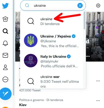 Puoi cercare i termini sulla guerra in Ucraina per guardare gli ultimi tweet