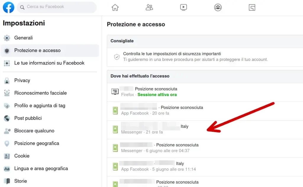 Puoi vedere l'elenco di tutti gli accessi al tuo profilo facebook