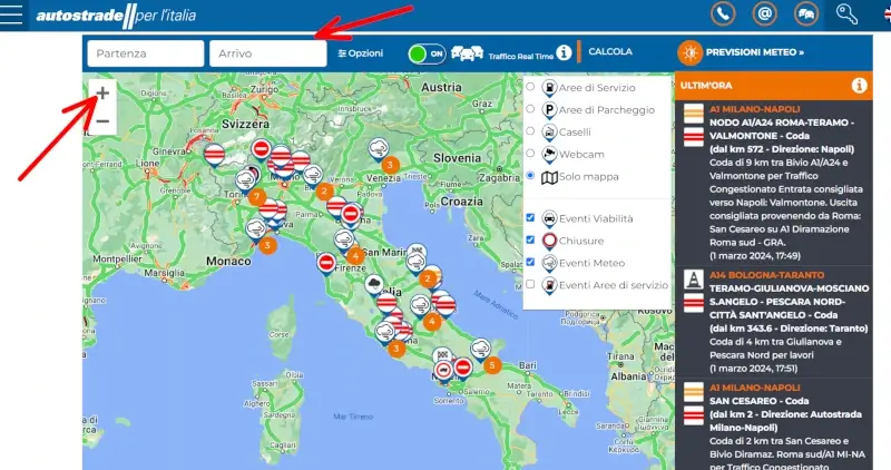 Verificare traffico e viabilità delle autostrade per l'Italia
