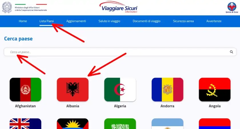 consulta la lista dei paesi per viaggiare informati