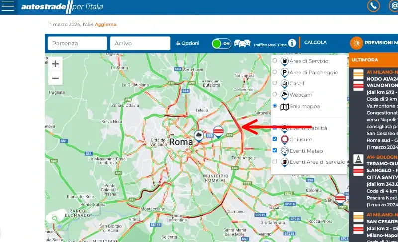 Verifica il traffico delle tratte autostradali in tempo reale