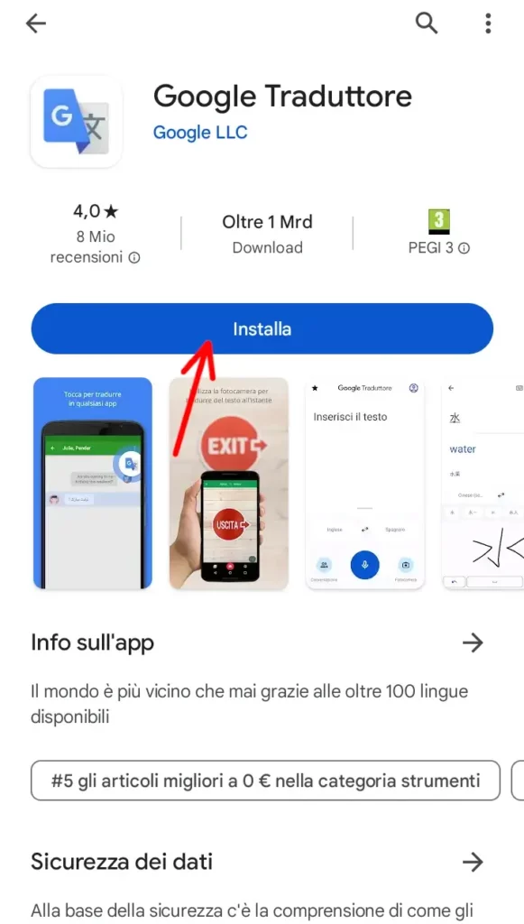 Scaricare un documento tramite l'applicazione Google traduttore