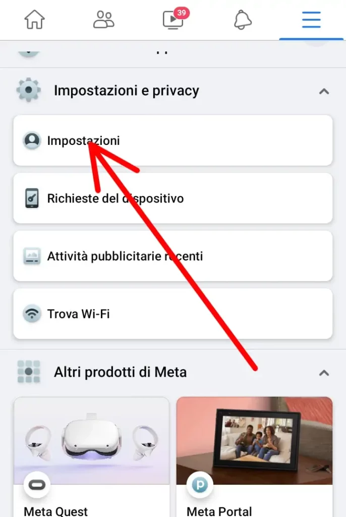 Vai su impostazioni per vedere chi accede al tuo profilo facebook