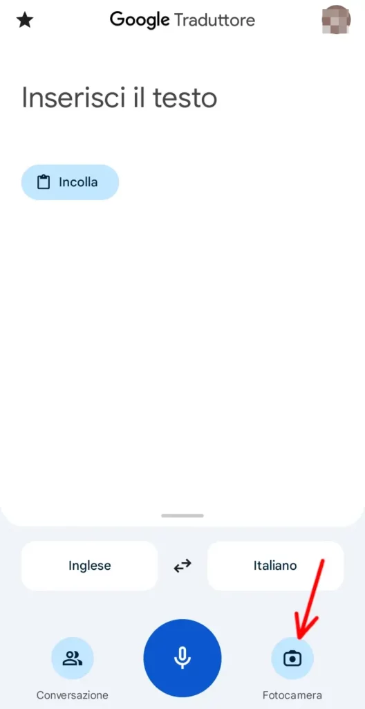 Usa la fotocamera per inquadrare il testo da tradurre online