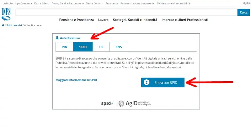 Fai l'accesso al sito Inps con lo spid, la cie o la cns