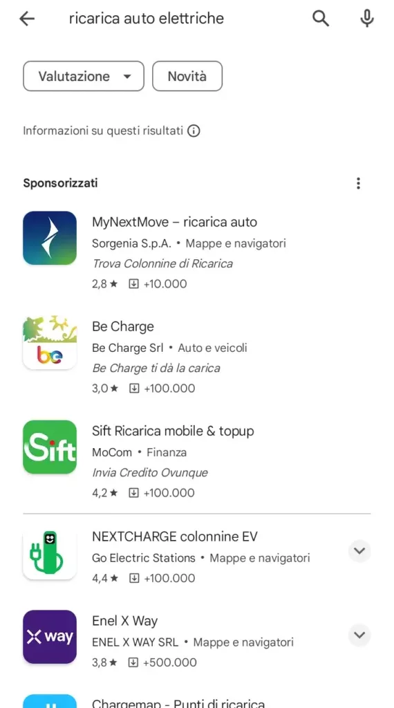 Puoi cercare la colonnina di ricarica più vicina tramite una delle applicazioni