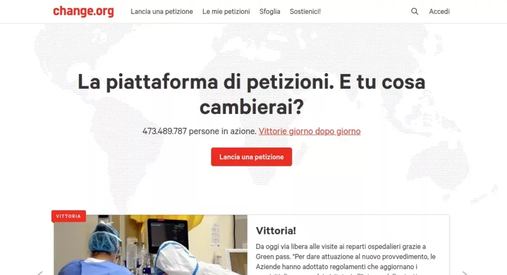 Change.org è la piattaforma di petizioni online più utilizzata al mondo